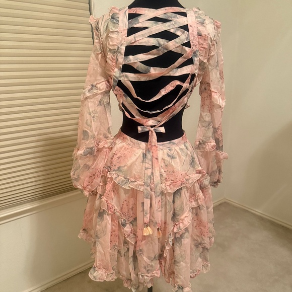 Floral Lace Up Chiffon Dress - Picture 2 of 2